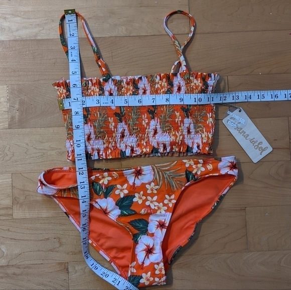 CABANA del sol smacked top tropical flowers orange pink swimsuit size Small New - Picture 3 of 6